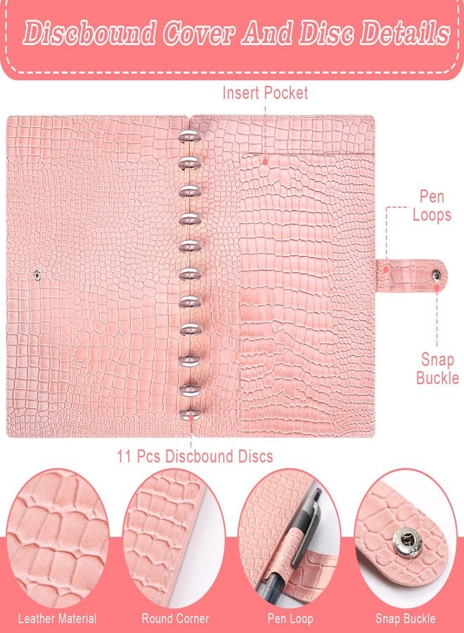 WANGDEFA PU Leather 8.5*11in Discbound Cover And Disc Set with 11 Pcs Discbound Discs 1in Disc Bound Notebook Accessories Discbound Planner Cover Notebook Planner System For office(Not including book) (Pink) - Image 3